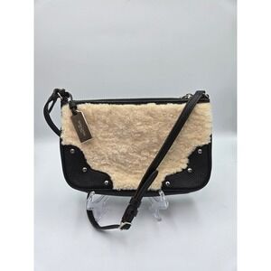 COACH‎ Shearling Leather Crossbody Bag Black Studded Purse Designer